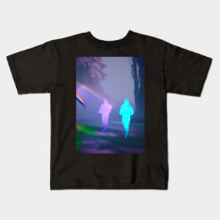 2 GHOSTS WALKING UNDER HALLOWEEN RAINBOW Kids T-Shirt